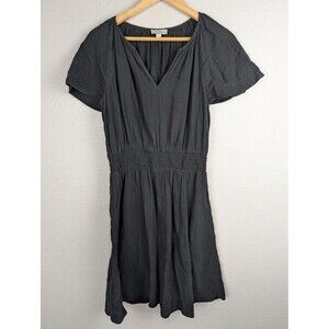 LOFT Outlet Dress Womens Small Black Short Sleeve V Neck 100% Cotton Boho Mb